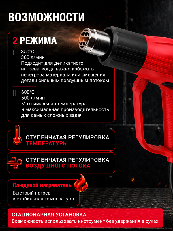 Фен строительный (термовоздуходувка) WORTEX HG 6020-1 (0334327) - Фото 2