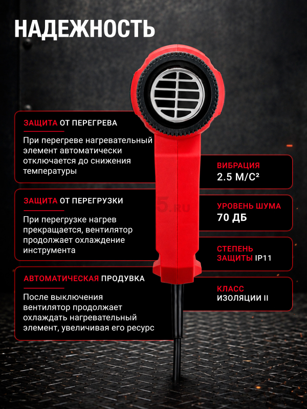 Фен строительный (термовоздуходувка) WORTEX HG 6020-1 (0334327) - Фото 5
