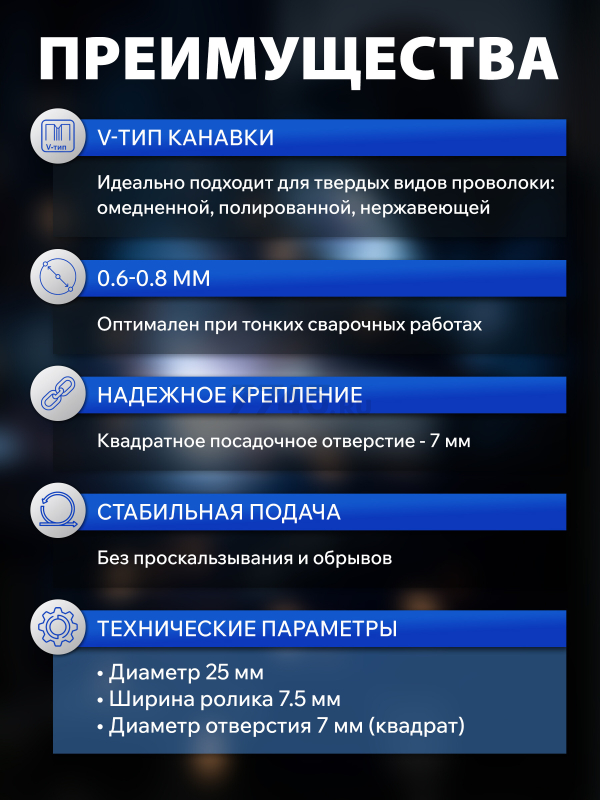 Ролик подающий для проволоки SOLARIS 0,6-0,8 мм V-тип (WA-2430) - Фото 2