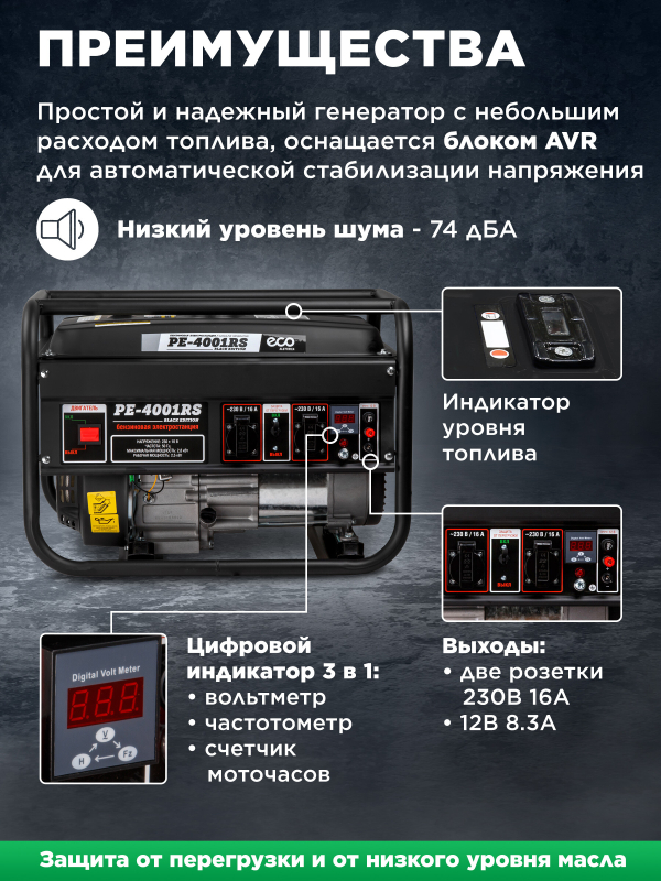 Генератор бензиновый ECO PE-4001RS Black Edition (EC1565-1) - Фото 3