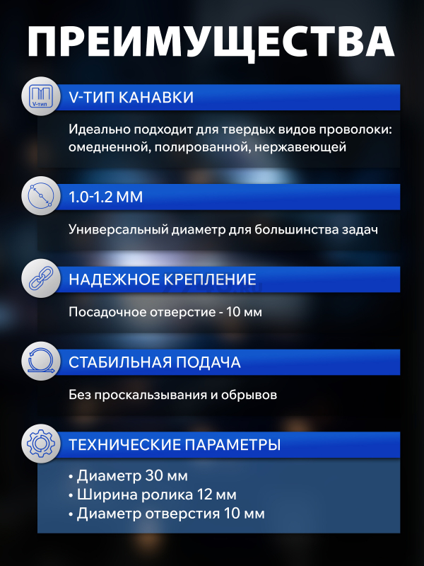 Ролик подающий для проволоки SOLARIS 1,0-1,2 мм V-тип (WA-2437) - Фото 2