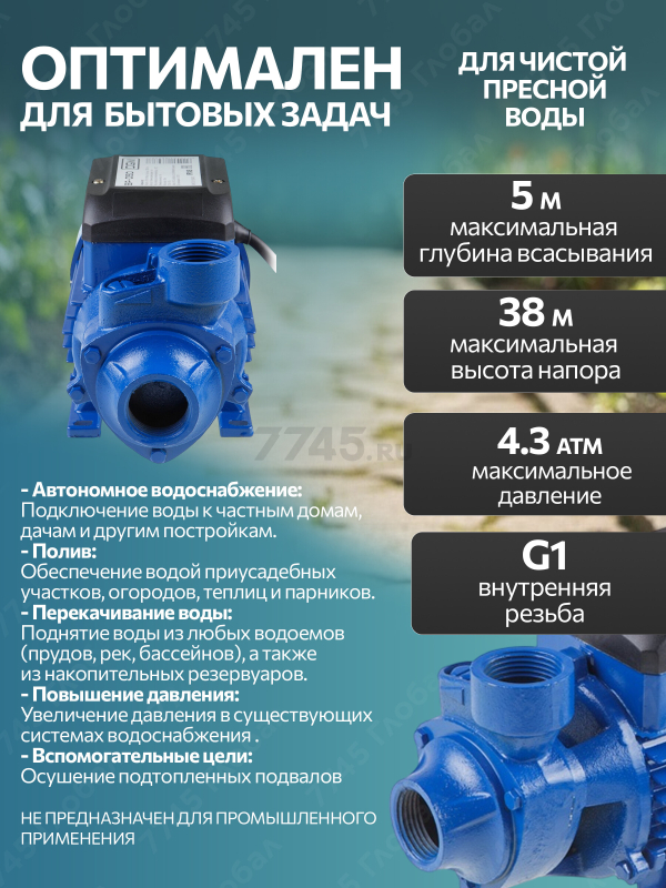 Насос самовсасывающий садовый DGM BP-05D - Фото 2