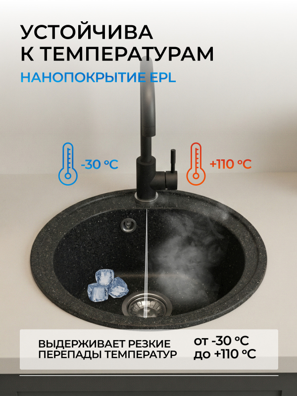 Мойка из искусственного камня AV ENGINEERING Richi черный (AV510510RBKA) - Фото 5