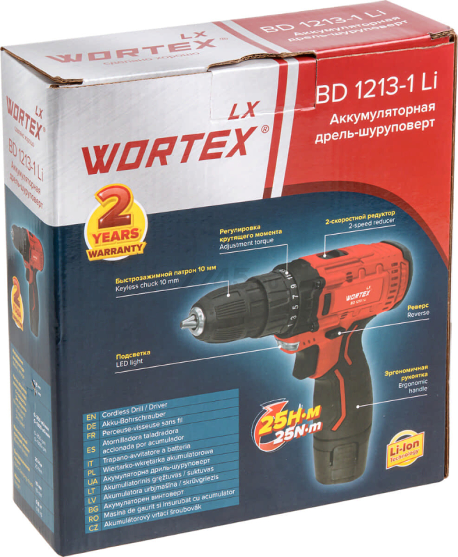 Дрель-шуруповерт аккумуляторная WORTEX LX BD 1213-1 Li (1329350) - Фото 7