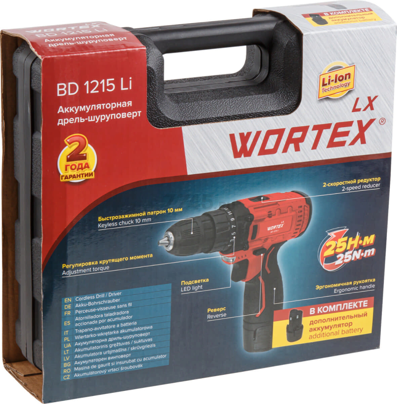 Дрель-шуруповерт аккумуляторная WORTEX LX BD 1215 Li (0329353) - Фото 17