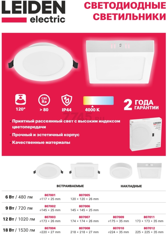 Светильник накладной светодиодный 12 Вт 4000К LEIDEN ELECTRIC SFS-R круг (807009) - Фото 6