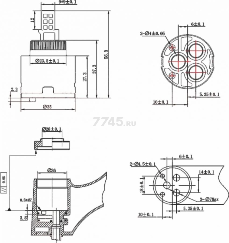 Картридж для смесителя D35 AV ENGINEERING тип A-S (AVSSS-085S) - Фото 3