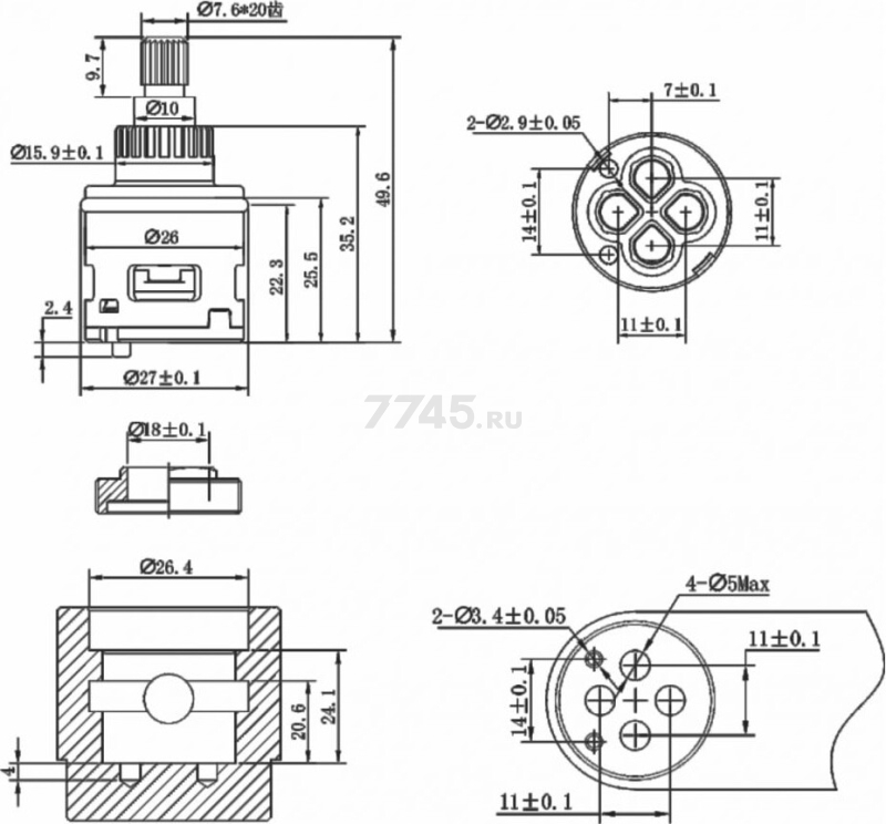 Картридж для дивертора D26 AV ENGINEERING тип G (AVSSS-100) - Фото 3