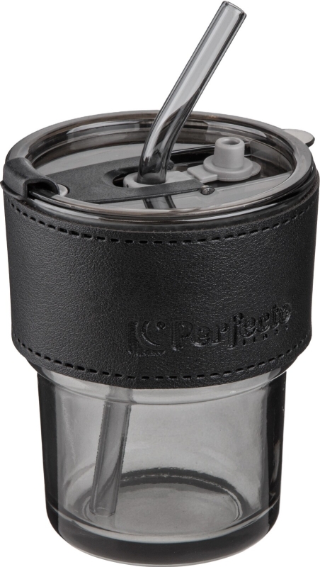 Стакан стеклянный для напитков с трубочкой и капхолдером PERFECTO LINEA Smoke Grey 400 мл (31-400101) - Фото 4