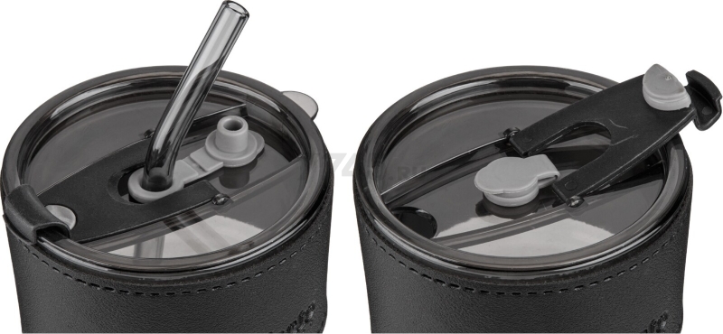 Стакан стеклянный для напитков с трубочкой и капхолдером PERFECTO LINEA Smoke Grey 400 мл (31-400101) - Фото 5