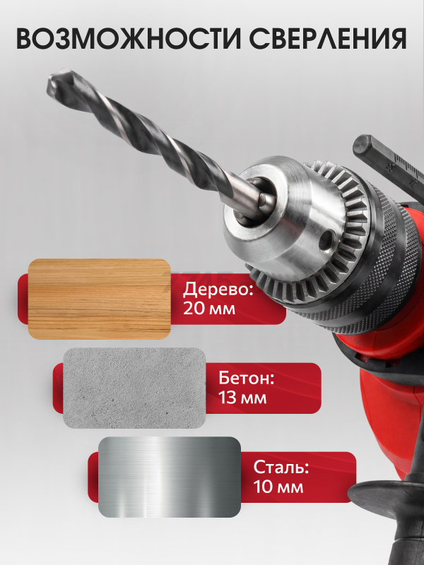 Дрель ударная WORTEX DS 1307-1 (1325477) - Фото 4