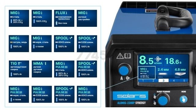 Полуавтомат сварочный SOLARIS ALUMIG-230DP SYNERGY (SL1539-2) - Фото 7