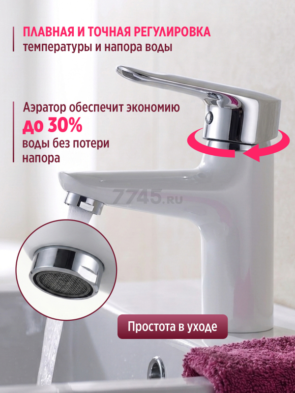 Смеситель для умывальника ECONOCE серия 280 белый (EC0280WT) - Фото 2