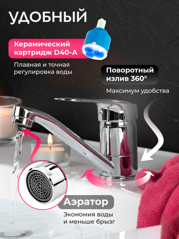 Смеситель для умывальника ECONOCE серия 240 (EC0249) - Фото 2