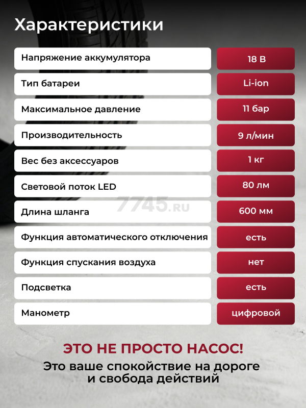 Компрессор автомобильный аккумуляторный WORTEX CTI 1811 ALL1 (1325446) - Фото 4