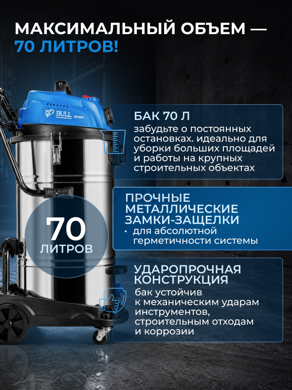 Пылесос строительный BULL AS 6501 (1329490) - Фото 3
