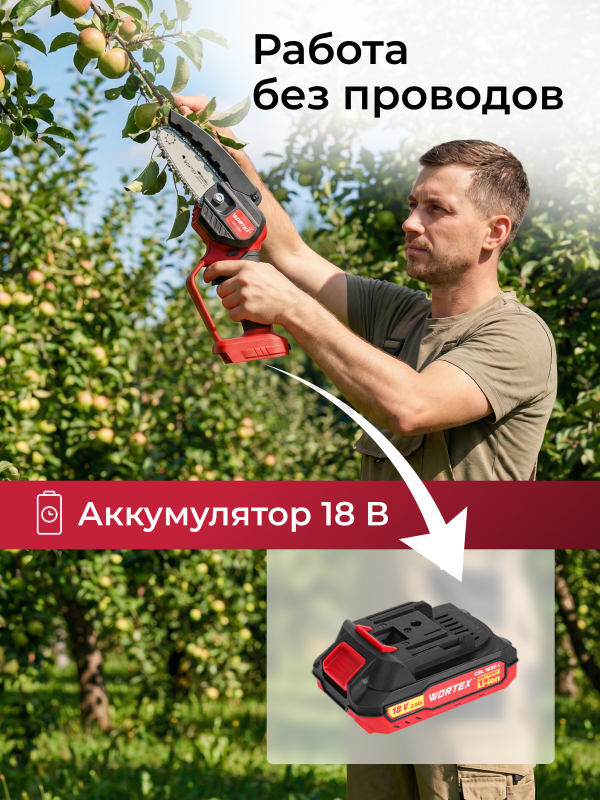 Пила цепная аккумуляторная WORTEX LX CEC 2518-1 XLT SOLO (1329492) - Фото 4