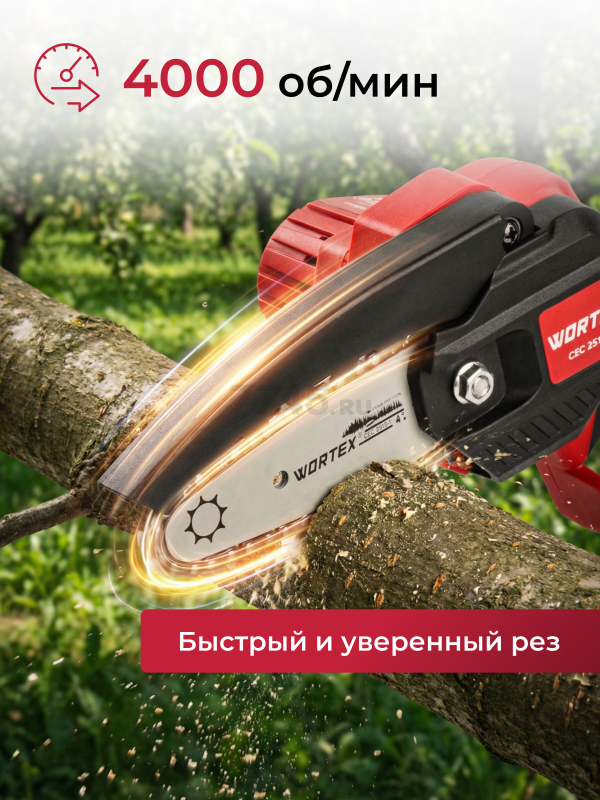 Пила цепная аккумуляторная WORTEX LX CEC 2518-1 XLT SOLO (1329492) - Фото 5