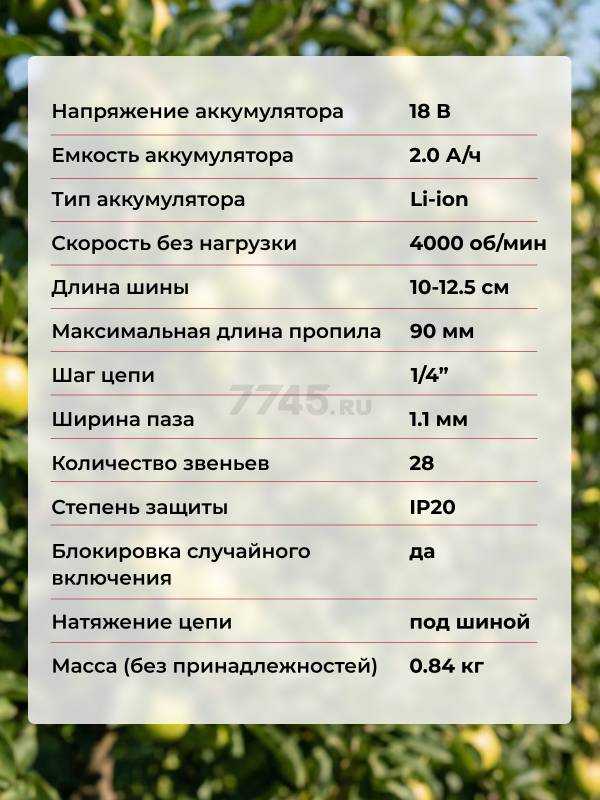 Пила цепная аккумуляторная WORTEX LX CEC 2518-1 XLT SOLO (1329492) - Фото 13