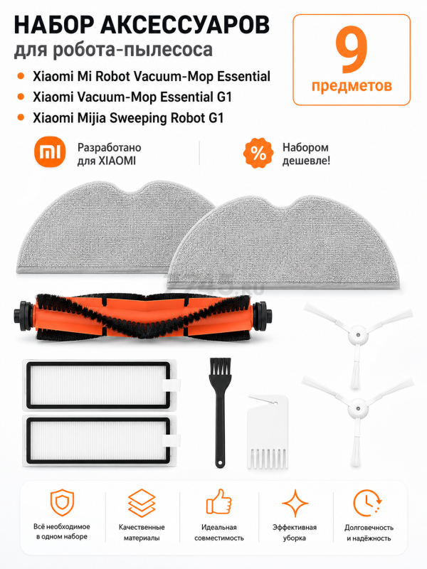 Набор аксессуаров для робота-пылесоса Xiaomi Vacuum-Mop Essential, Essential G1 BRUNER (MPVC-3611)