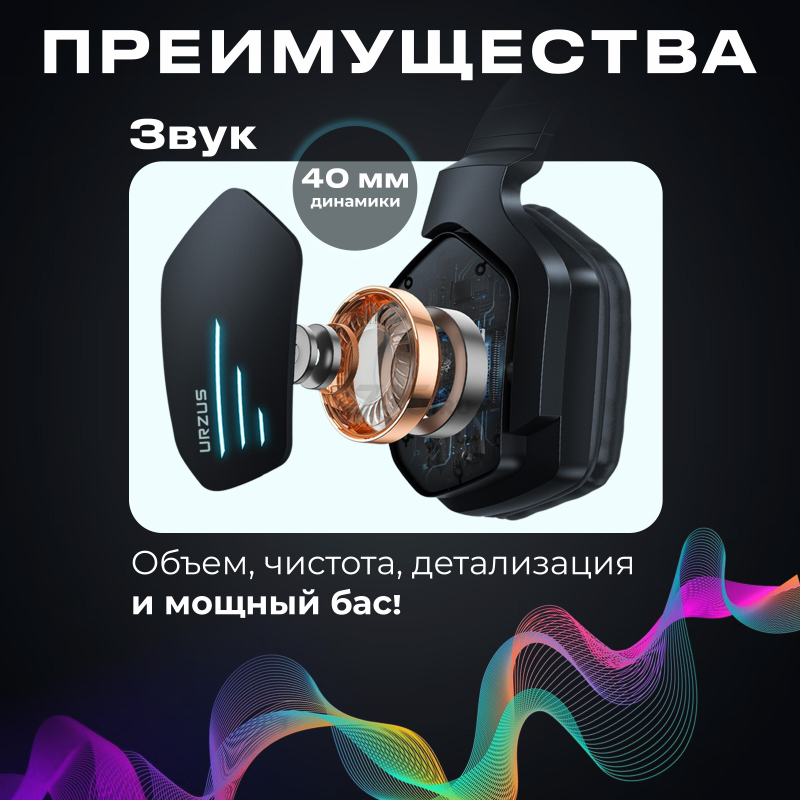 Наушники-гарнитура игровые беспроводные URZUS Dungeon (UR-5524113) - Фото 2