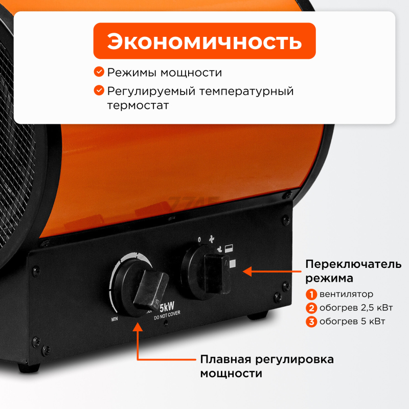 Пушка тепловая электрическая ECOTERM EHR-05/3G (ET3722-5) - Фото 3