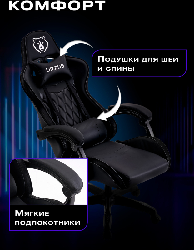 Геймерское кресло с RGB подсветкой URZUS Energy (UR-7351111) - Фото 4