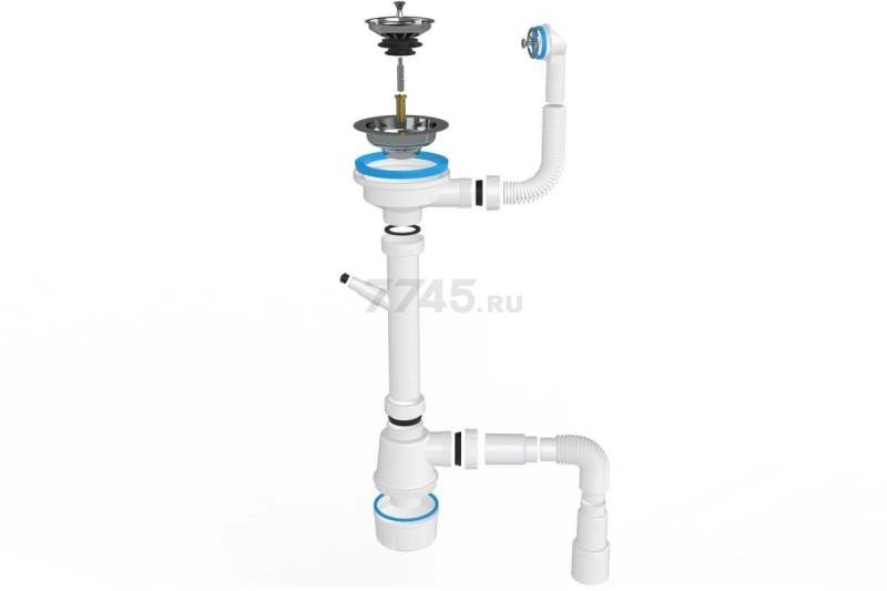 Сифон для кухни с круглым переливом выпуск 3 1/2 с гибкой трубой 1 1/2" - 40/50 мм AV ENGINEERING (AVE129777A) - Фото 3