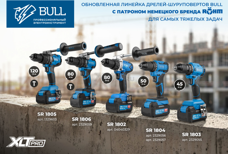 Дрель-шуруповерт аккумуляторная ударная BULL SR 1805 XLTpro (1329603) - Фото 14