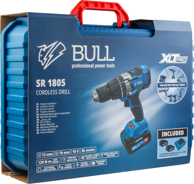 Дрель-шуруповерт аккумуляторная ударная BULL SR 1805 XLTpro (1329603) - Фото 12