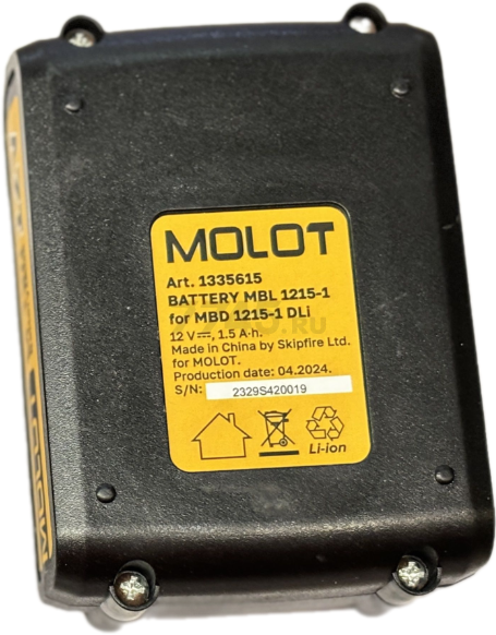 Аккумулятор 12 В 1,5 Ач Li-Ion MOLOT MBL 1215-1 для MBD 1215-1 DLi (1335615) - Фото 3