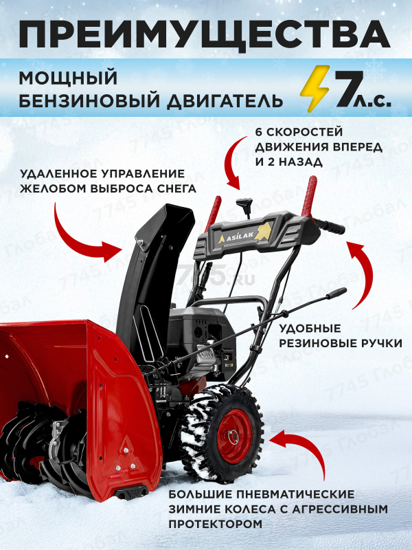 Снегоуборщик бензиновый ASILAK SBG-756 (AS2311-1) - Фото 2