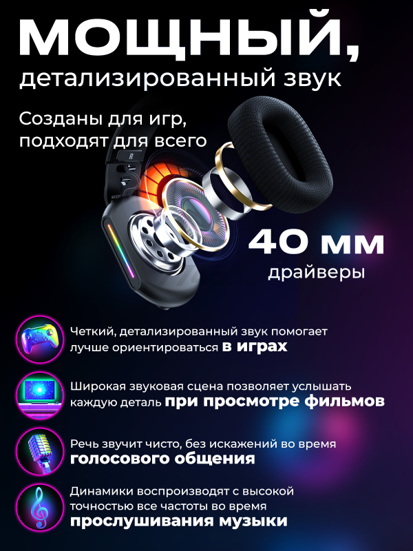 Наушники-гарнитура игровые беспроводные URZUS Ninja (UR-5524115) - Фото 3