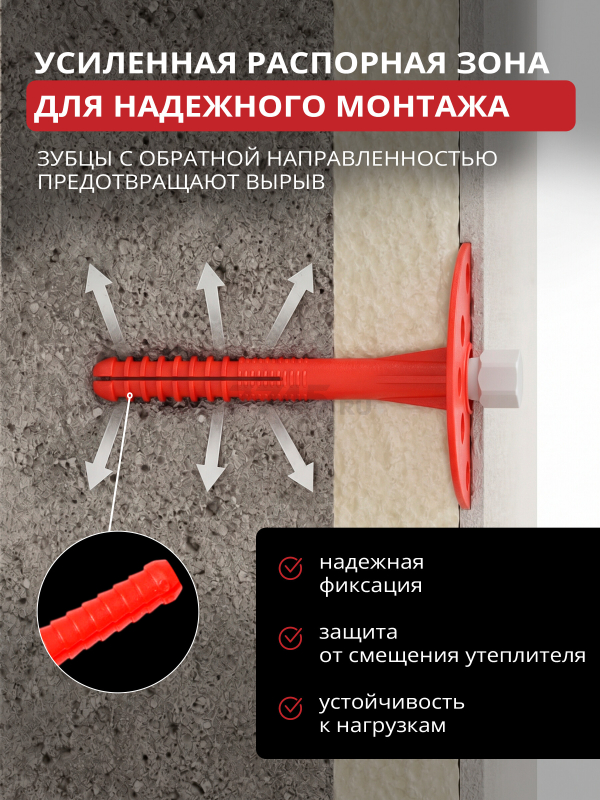 Дюбель для теплоизоляции 10х220 мм с металлическим гвоздем термоголовка STARFIX 30 штук (SMD5-54210-30) - Фото 3