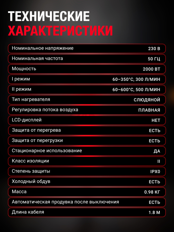 Фен строительный (термовоздуходувка) WORTEX HG 6124 T (1334742) - Фото 6