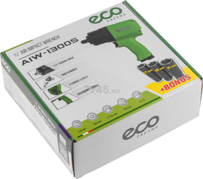 Пневмогайковерт ударный 1/2" ECO AIW-1300S (ЕС3914-5) - Фото 16