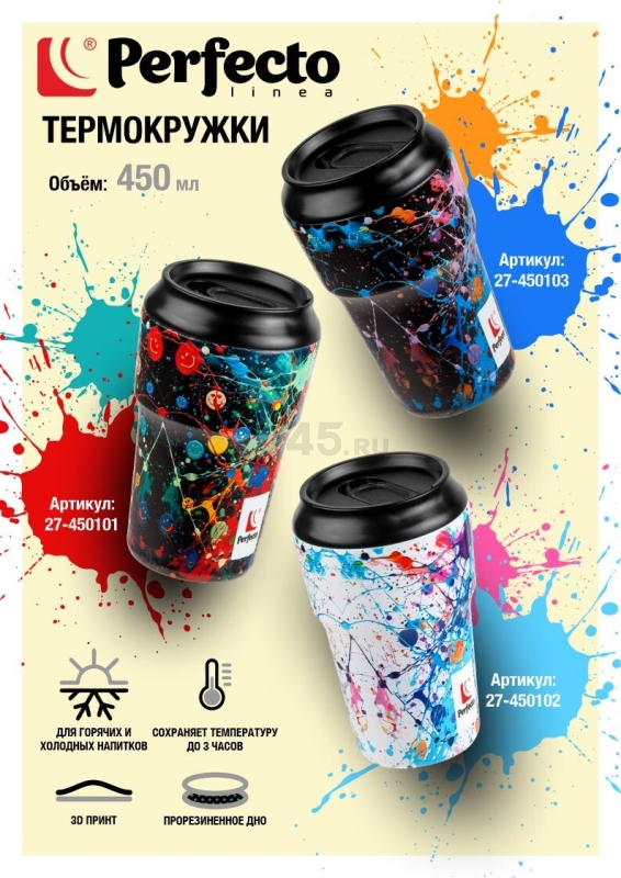 Термокружка PERFECTO LINEA серия 3D 0,45 л fun splash (27-450101) - Фото 4
