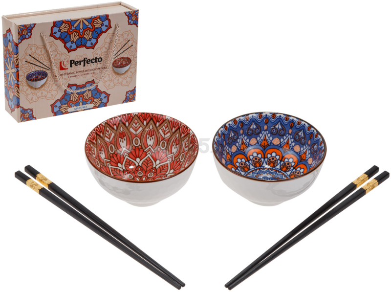 Набор керамических мисок с палочками для еды PERFECTO LINEA Mandala 6 предметов (30-115001) - Фото 4