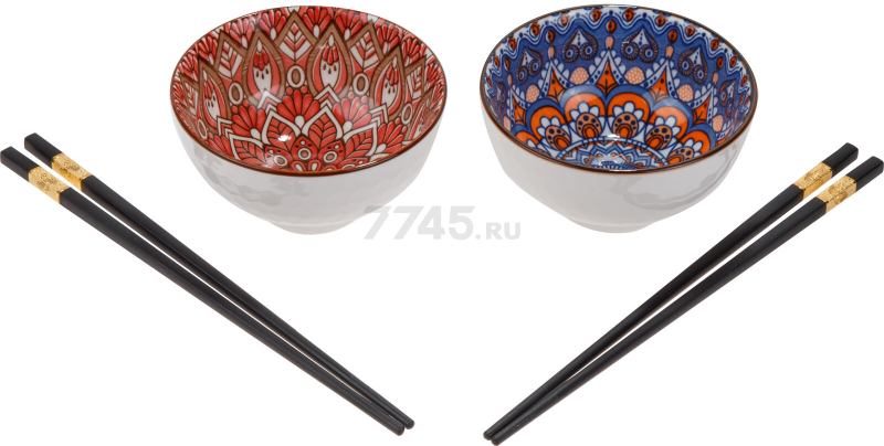 Набор керамических мисок с палочками для еды PERFECTO LINEA Mandala 6 предметов (30-115001) - Фото 5