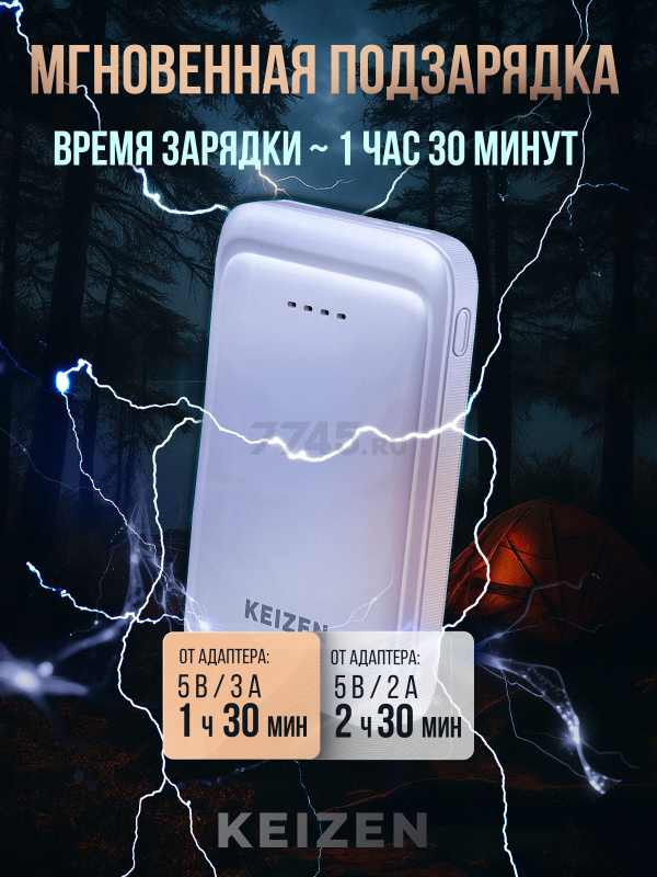 Power Bank KEIZEN 5000 mAh White (KZ-20130101) - Фото 4