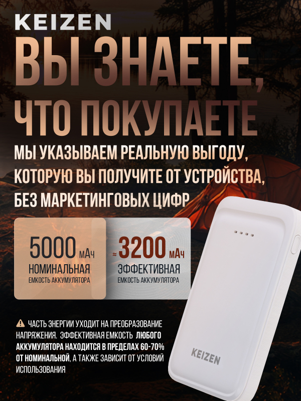 Power Bank KEIZEN 5000 mAh White (KZ-20130101) - Фото 5