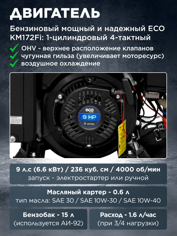 Генератор инверторный бензиновый ECO PE-7000ESI (EC1710-2) - Фото 4