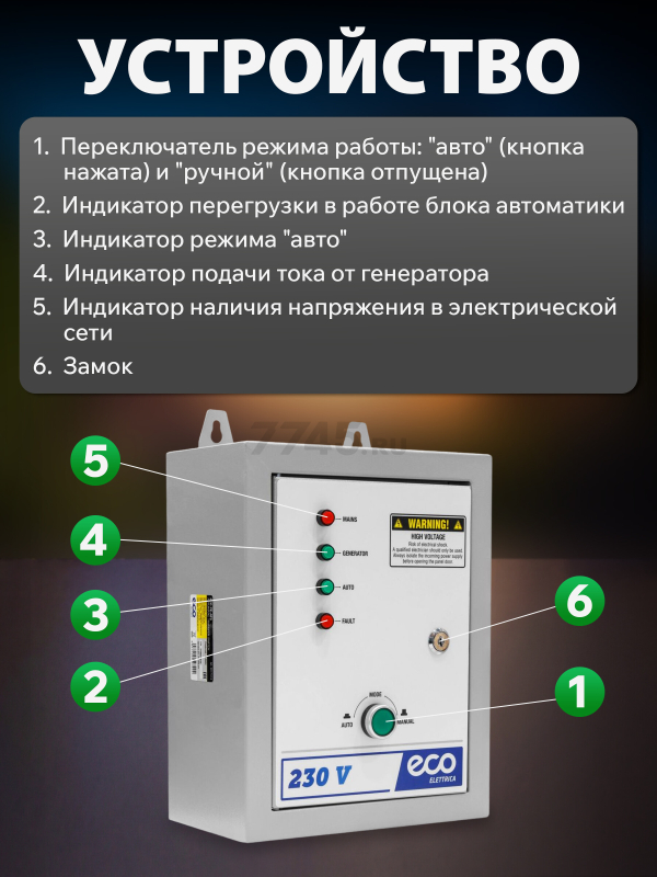 Блок автоматики для генератора ECO PE-ATS (EC1712-6) - Фото 2