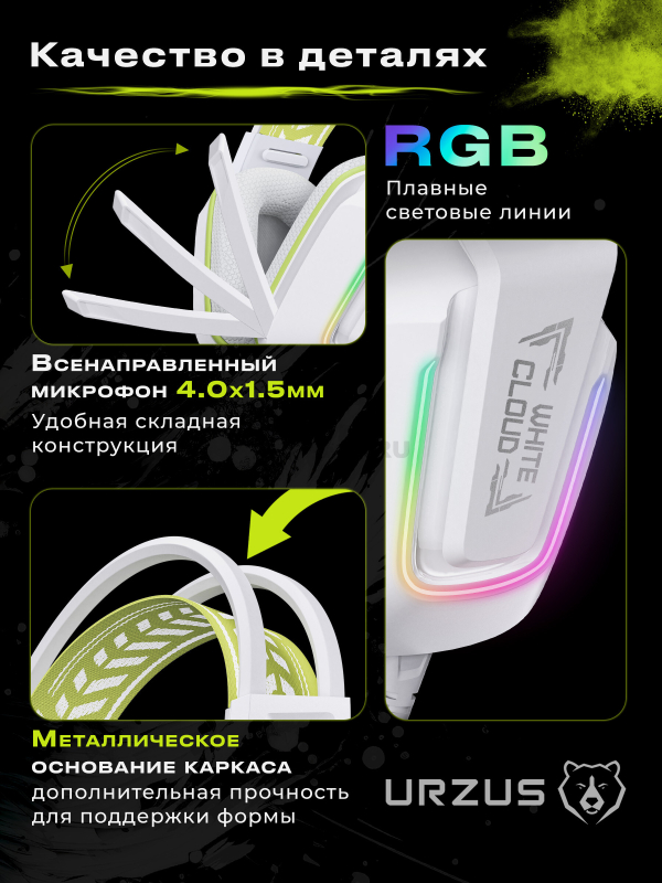 Наушники-гарнитура игровые URZUS White Cloud UR-5524116 - Фото 3