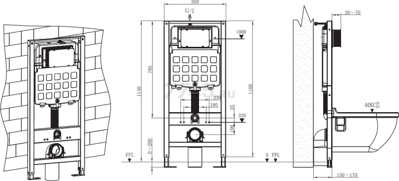 Инсталляция для унитаза 3 в 1 с кнопкой 311 AV ENGINEERING (AVW31-311) - Фото 3