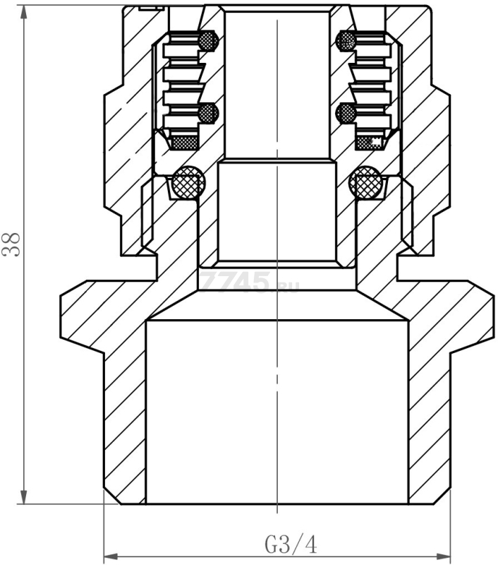 Ниппель латунный 16(2.0)х3/4" с наружной резьбой для труб PEX AV ENGINEERING (AVE309014) - Фото 2
