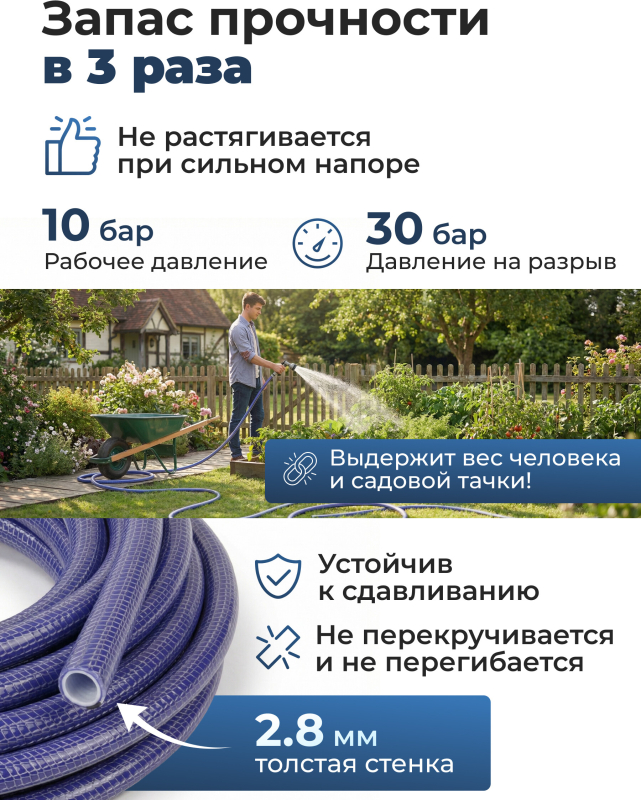 Шланг поливочный STARTUL Garden Profi 3/4" 50 м (ST6038-3/4-50) - Фото 3