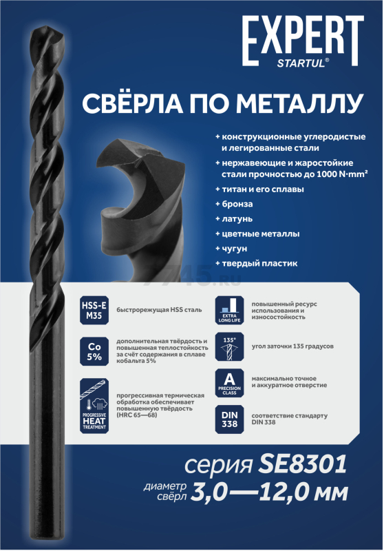 Сверло спиральное по металлу 3.2х36х65 мм STARTUL Black EXPERT (SE8301-32) - Фото 2