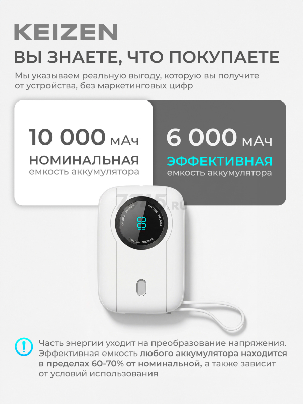 Power Bank KEIZEN 10000 mAh (KZ-20130103) - Фото 3