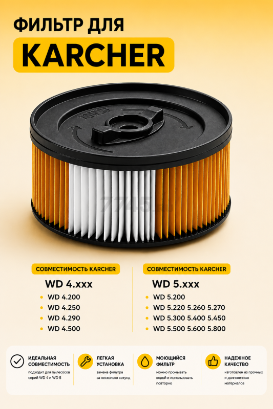 Фильтр для пылесоса Wd 4.200, WD 5.500 M BRUNER (MPVC-WD42)